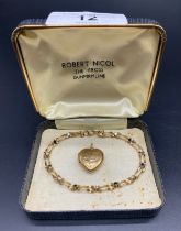 9ct gold 375 hallmarked bracelet set with diamonds & blue sapphires along with 9ct gold locket [5.