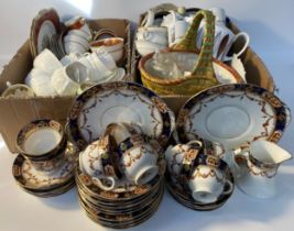 Three Box of mixed tea ware; Gladstone, imari pattern by mona & Wedgewood