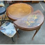 Reproduction drum table with leather top, oriental half moon table along with the Beatles Ringo side