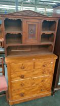 19th century 2 over chest light oak chest along with mahogany arts & crafts cabinet