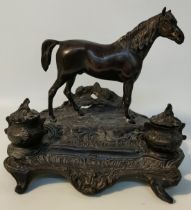 Antique Cast Bronze Horse double section Inkwell [25x22cm]
