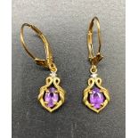 9ct gold 375 hallmarked amethyst & diamond chip earrings [1.71] grams