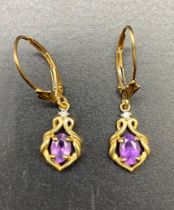 9ct gold 375 hallmarked amethyst & diamond chip earrings [1.71] grams