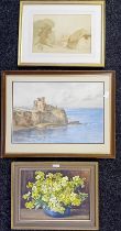 Three Artworks: Stanley Smith (A.R.C.A) Watercolour titled 'Wallflowers', signed. Walter Hallcott