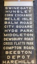 Antique bus destination screen for London and England [520x73]