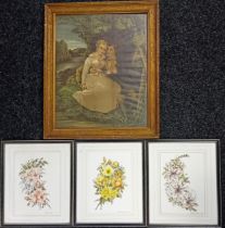 Pat Welsh Three watercolour and ink floral drawings, signed and dated 1981. Together with antique