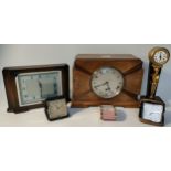 Box of vintage clocks; 1900s mantle clock by Garrard, smith mantle clock & French battery operated