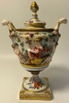 19th Century Amphora hand painted Vase with lid by Capodimonte Thuringia [18x12cm]
