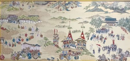 Large oriental needlework on silk [Frame 48x88cm]
