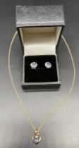 9ct gold necklace with 9ct gold mounted amethyst stone pendant along with a pair of 9ct gold