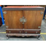 Eastern 2 door mahogany wood cabinet with brass fittings [117x52x113.5cm]