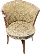 19th Century inlaid parlour chair, covered in a gold upholstery