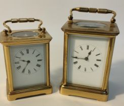 Two Antique French brass carriage clocks [12x9cm]