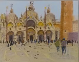 George Devlin - RSW RGI FRSA RBA ROI Mixed media ''Piazza San Marco'', signed. [Frame 49x55cm]