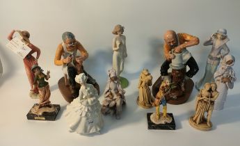 Collection of collectable figurines; potter & boot repairer studys & Leonardo figures