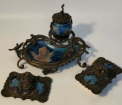 Antique French desk Inkwell & ink blotter set with matching desk paperweight