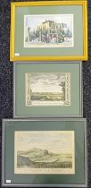 Three Artworks; Two coloured engravings 'View of Leith' and 'View City of Edinburgh'. Coloured print