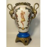 19th century Egyptian scene white ceramic & brass handles vase with hand painted Egyptian scene [