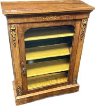 19th Century mahogany display unit, the rectangular above an inlay frieze and cupboard glazed door