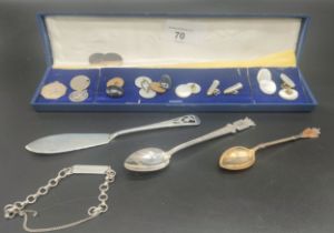 A Selection of Silver jewellery & silver spoons; Silver id bracelet dated 1962, St Christopher