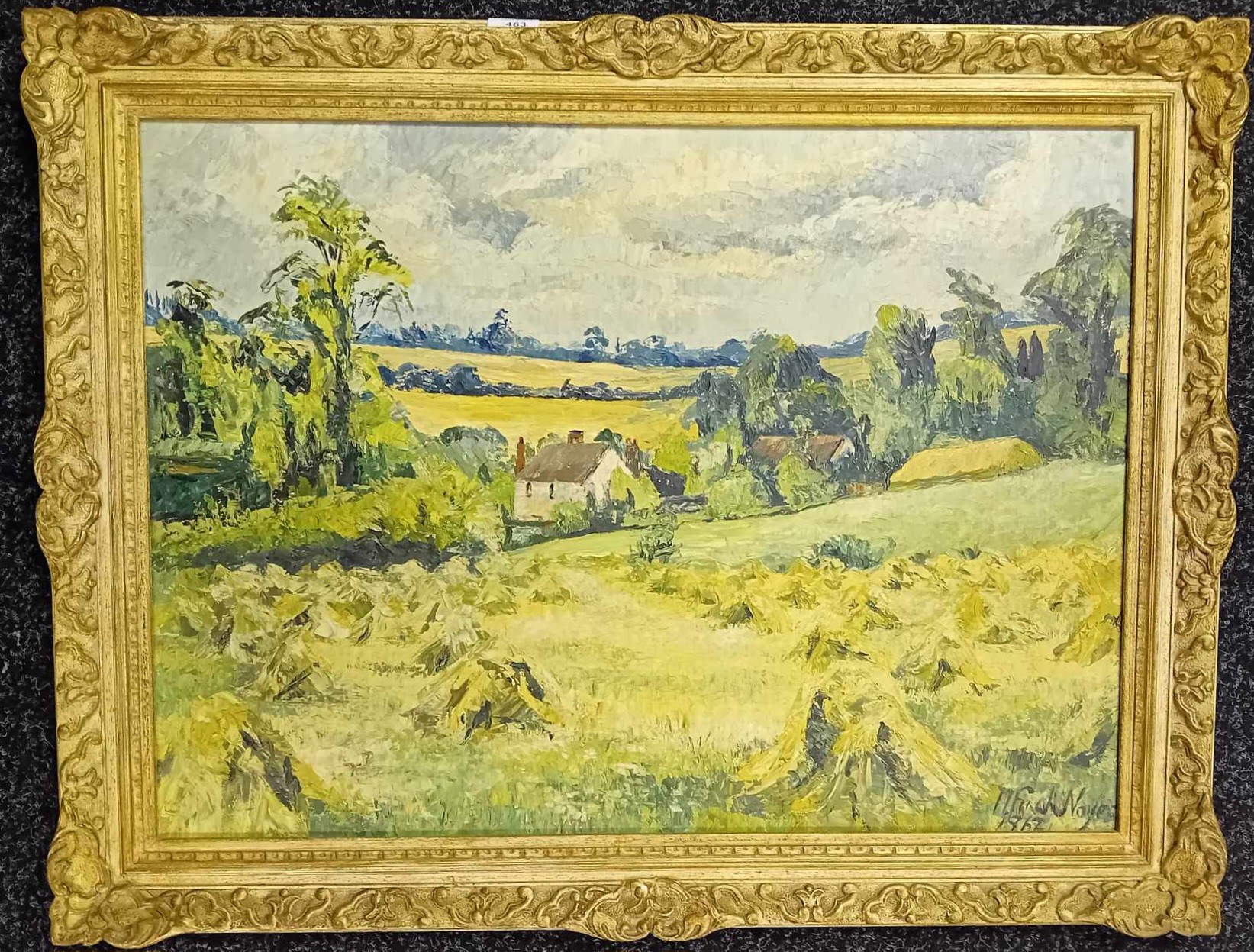 Finch Noyes Oil on board ''Harvest Time in Fyfield, signed and dated 1967. [71x92cm] - Image 2 of 4