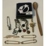 Scottish related kilt pins & plaid brooch together with 19th century porridge spoon