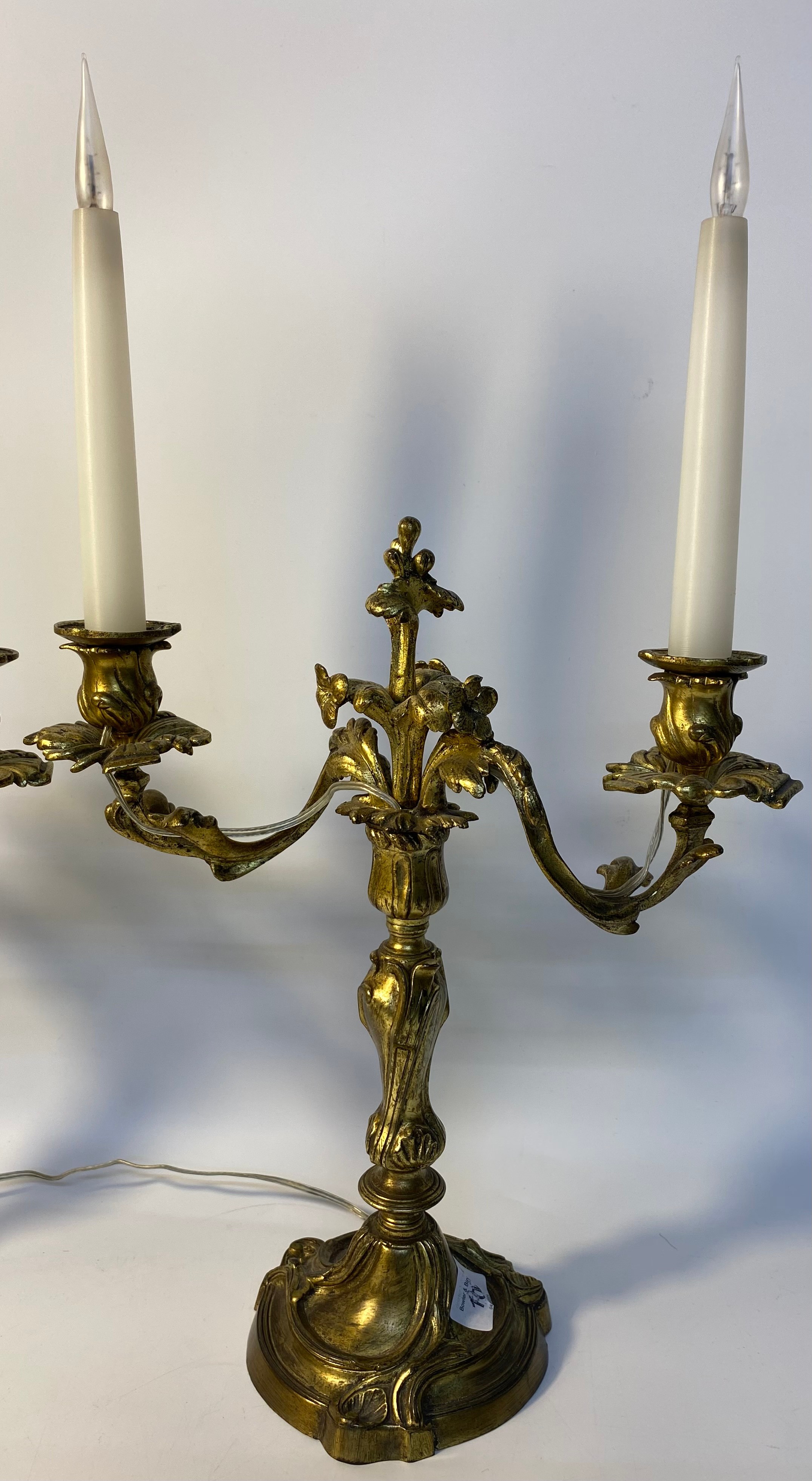 Pair of 19th century heavy brass Candelabras converted to electric [38cm] - Image 2 of 3