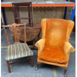Selection of antique furniture; 19th century drop leaf table, nest of tables & 2 chairs
