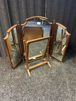 19th century mahogany three way dressing table mirror, together with an antique swing mirror