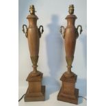 A Pair of Swan handled columned interior lamps [59.5cm]