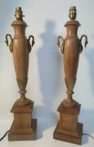A Pair of Swan handled columned interior lamps [59.5cm]