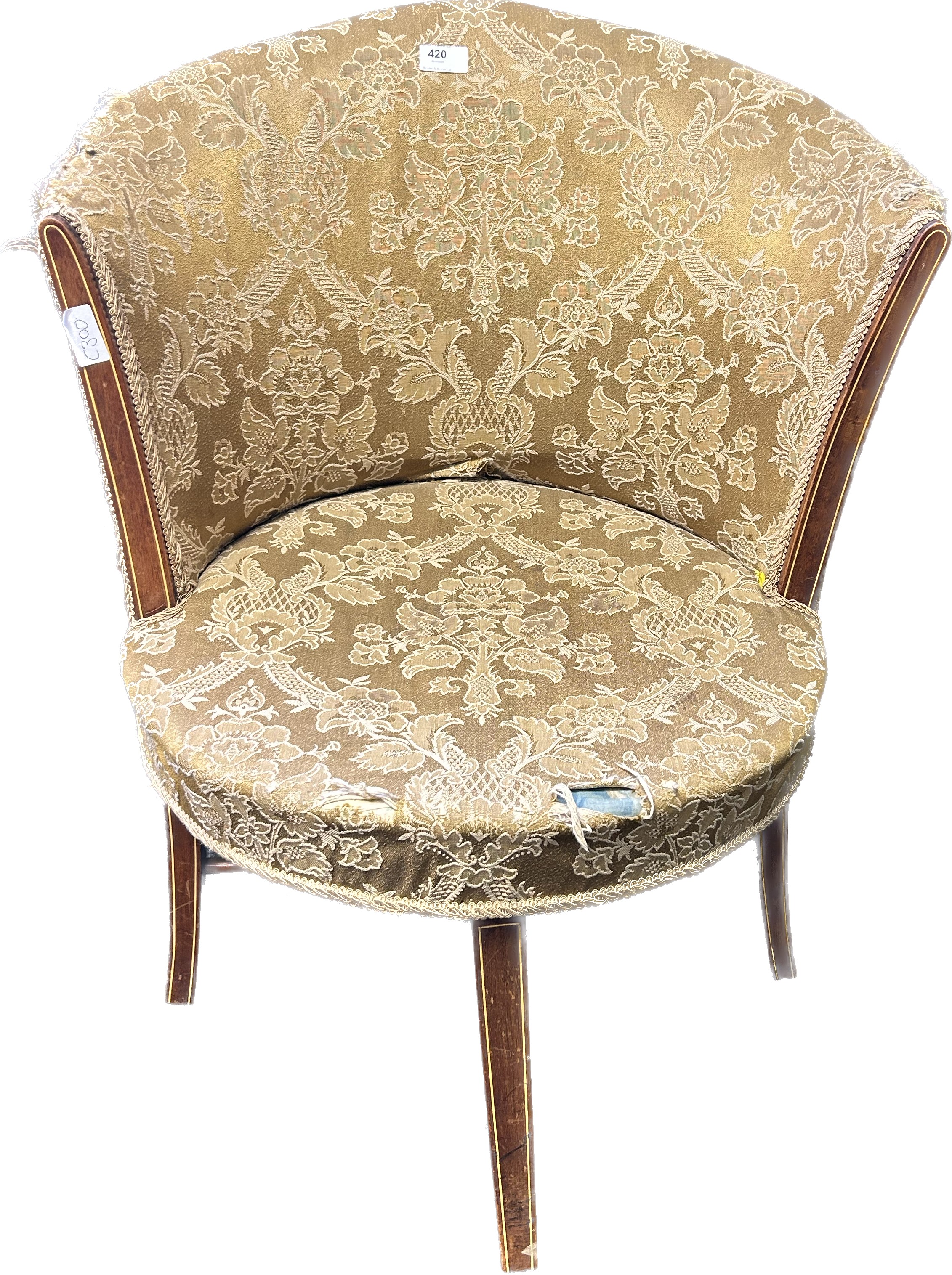 19th Century inlaid parlour chair, covered in a gold upholstery - Image 2 of 3