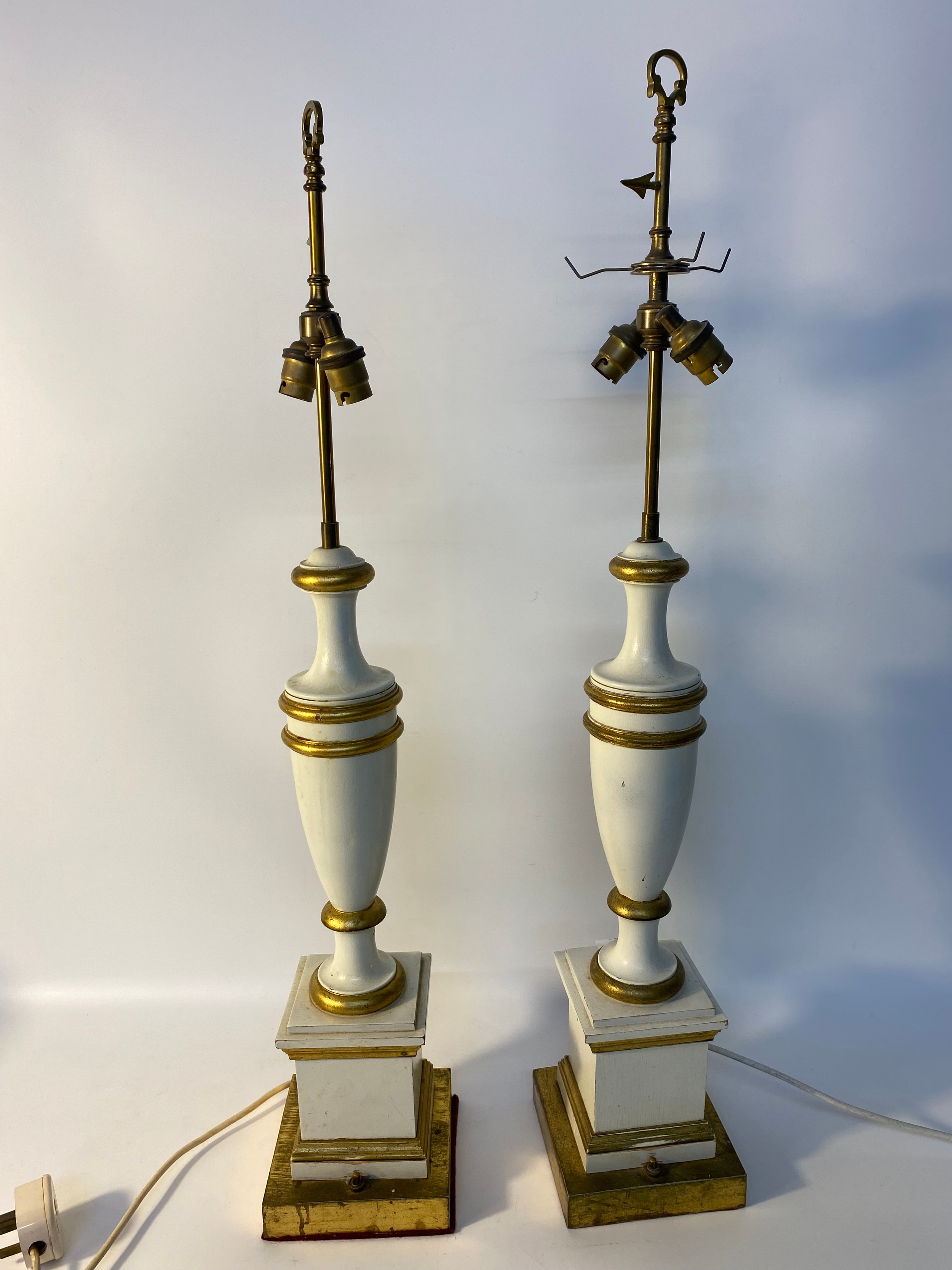 Pair of 20th century double section columned table lamps [85.5cm]