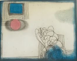 Douglas Portway (1922-1993) Artists proof untitled abstract block print, signed. [Frame 63x82cm