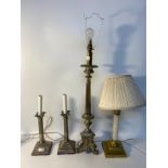 Selection of 19th century Corinthian columned interior table lamps [77cm]