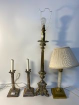 Selection of 19th century Corinthian columned interior table lamps [77cm]