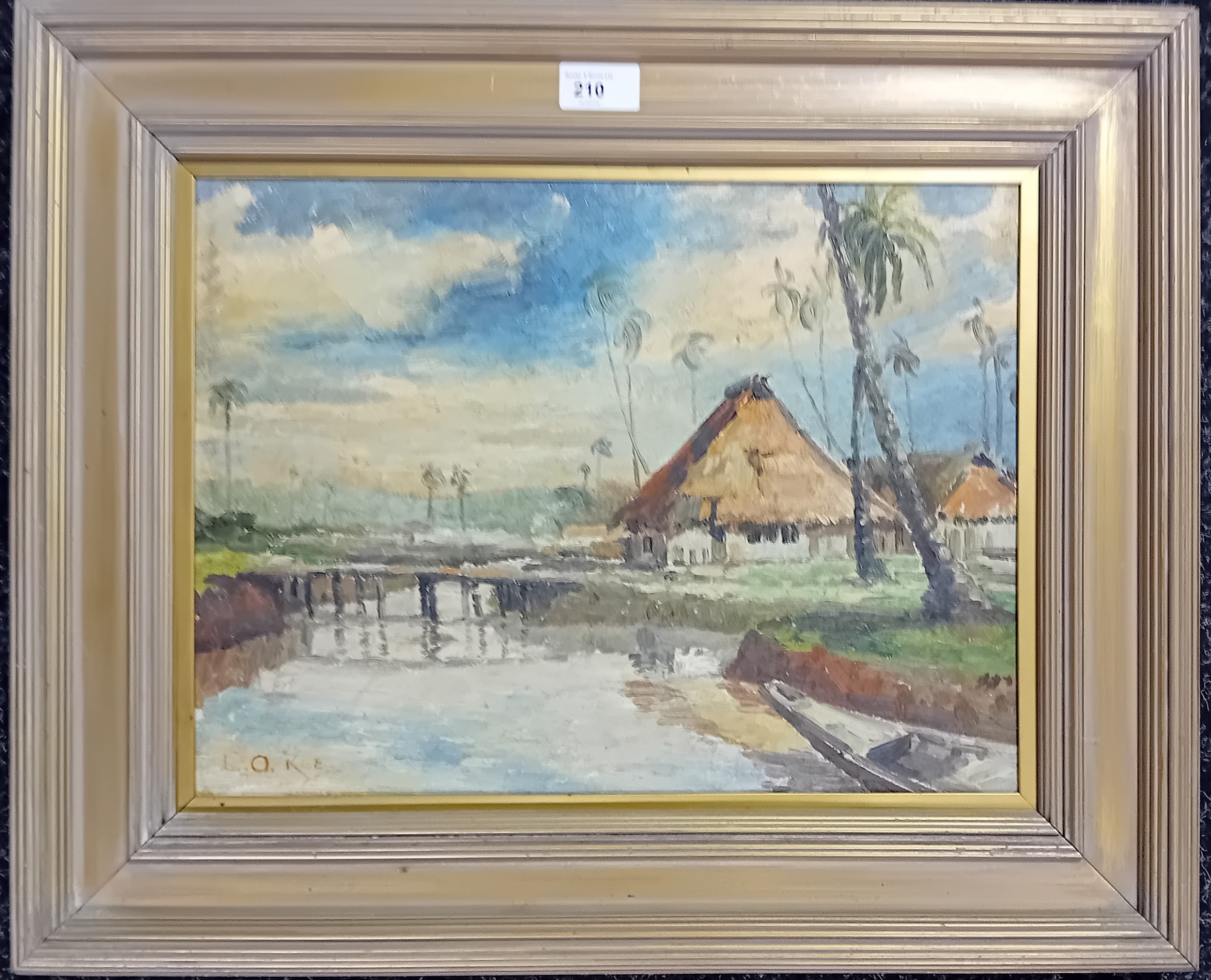 L.O.Kee Oil on board 'House by the river', signed. [Frame 47x57cm] - Image 2 of 4