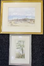 Two Artworks; Watercolour seascape, signed and dated 1917. Tricia Brown - Watercolour of a tree