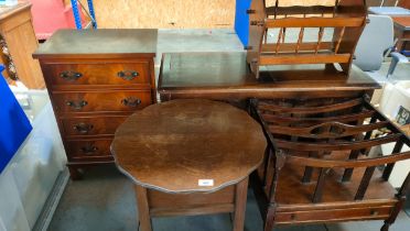A selection of vintage furniture; 4 drawer small chest, blanket box & Canterbury