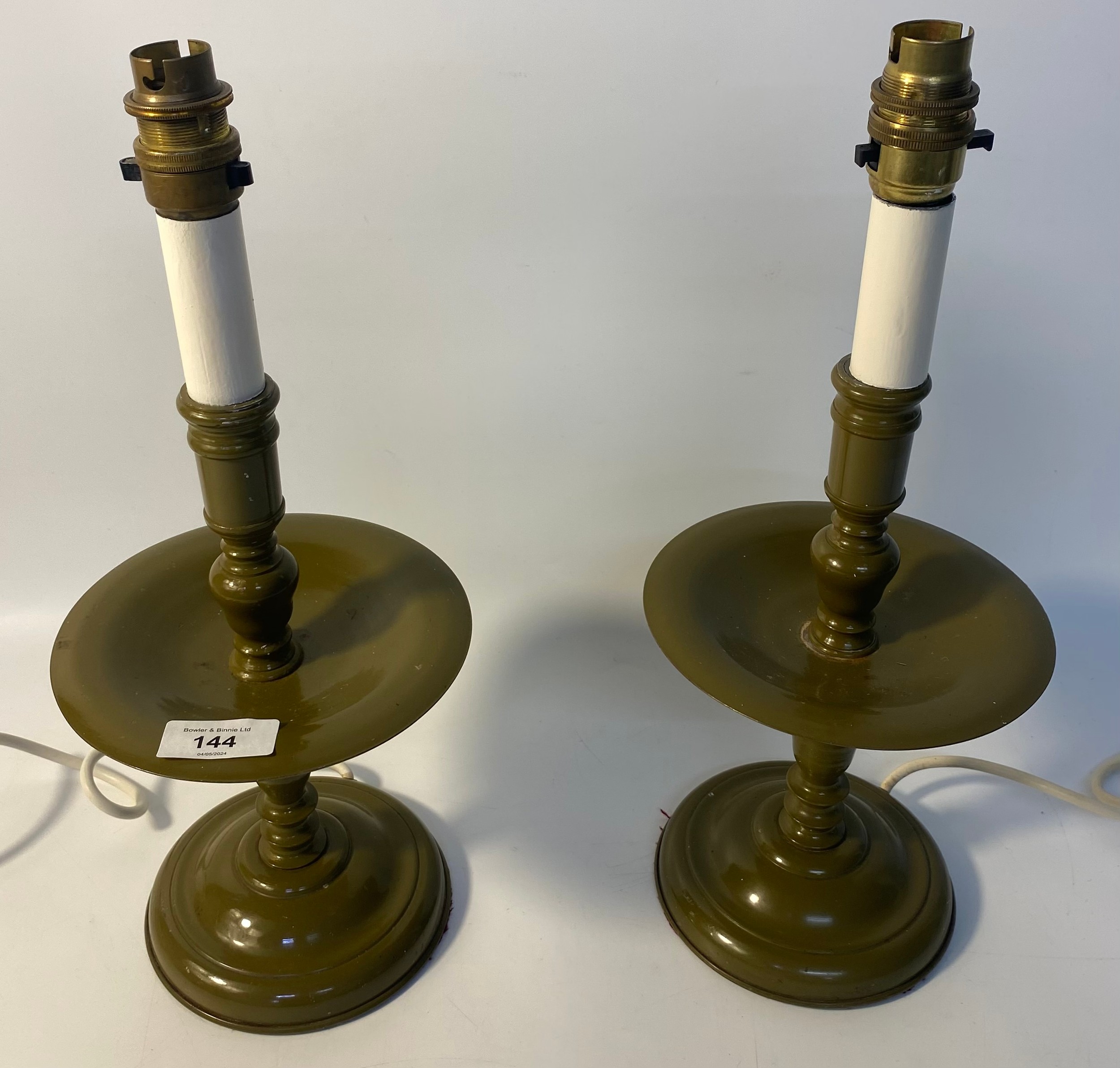 A Pair of 1930/40s enamelled industrial candle sticks [Converted to table lamps] - Image 2 of 5