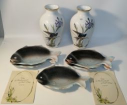 A Pair of Franklin mint 'meadowland bird' Vases by Basil Ede with certificates along with collection