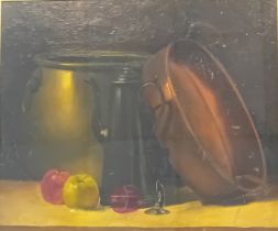 Antique Oil on canvas within a glass frame of 'still life', unsigned. [Frame 64x74cm]