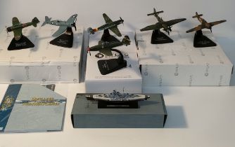 A Collection of atlas war fighter plane models; Dunkirk Junkers Jub87b, Hawker Hurricane MK1 &