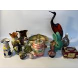 Selection of collectable porcelain; Maling lustre biscuit barrell, large sylvac green rabbit &