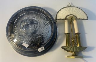 Art deco wall sconce style light along with an art deco style cast metal ceiling light with glass