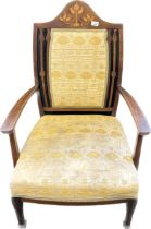 Antique Rennie Mackintosh style chair with marquetry inlay.