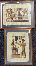 A pair of vintage hand painted Egyptian illustrations on Papyrus paper.