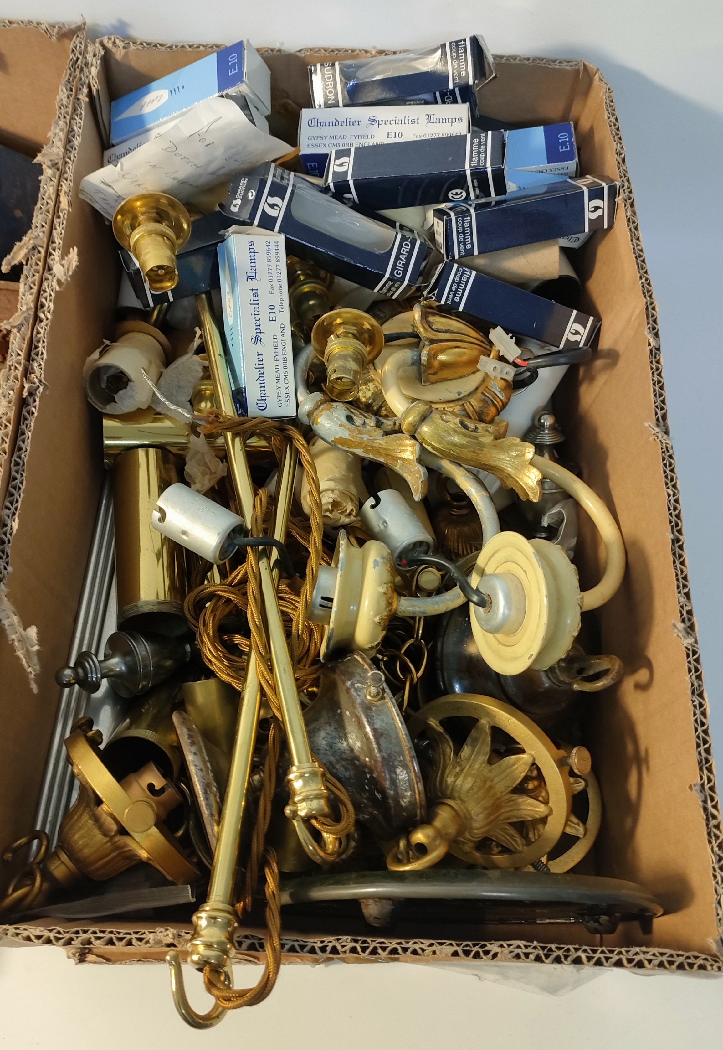 A Box of antique brass light fixtures & fittings together with A box containing antique door locks & - Image 3 of 3