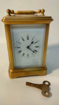 Antique French brass carriage clock with key [9x12.5cm]