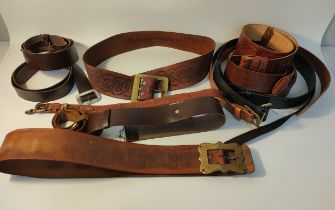A collection of Scottish Celtic design antique belts; Mac-An-Toisich Celtic belt & large brass
